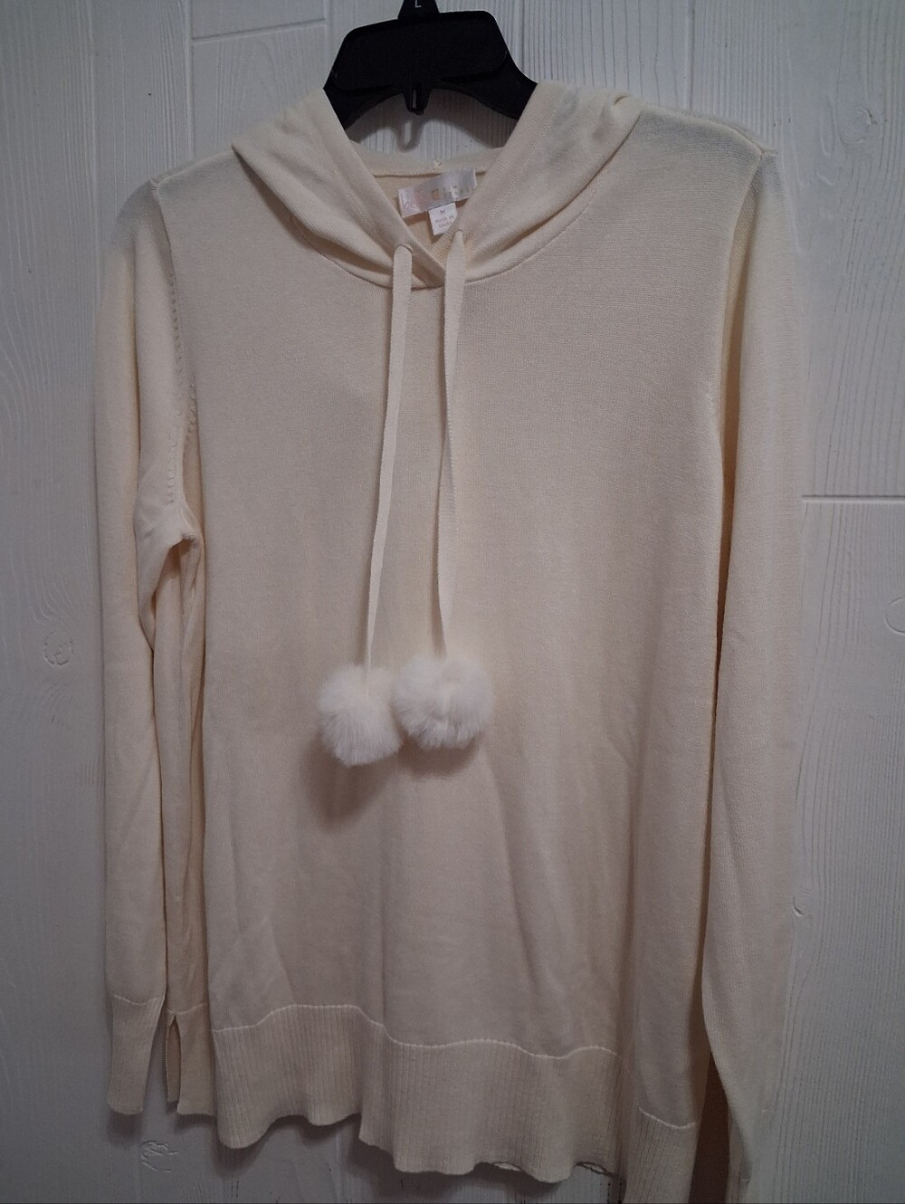 Belle by Kim Gravel Cream Pom-Pom Hooded Pullover